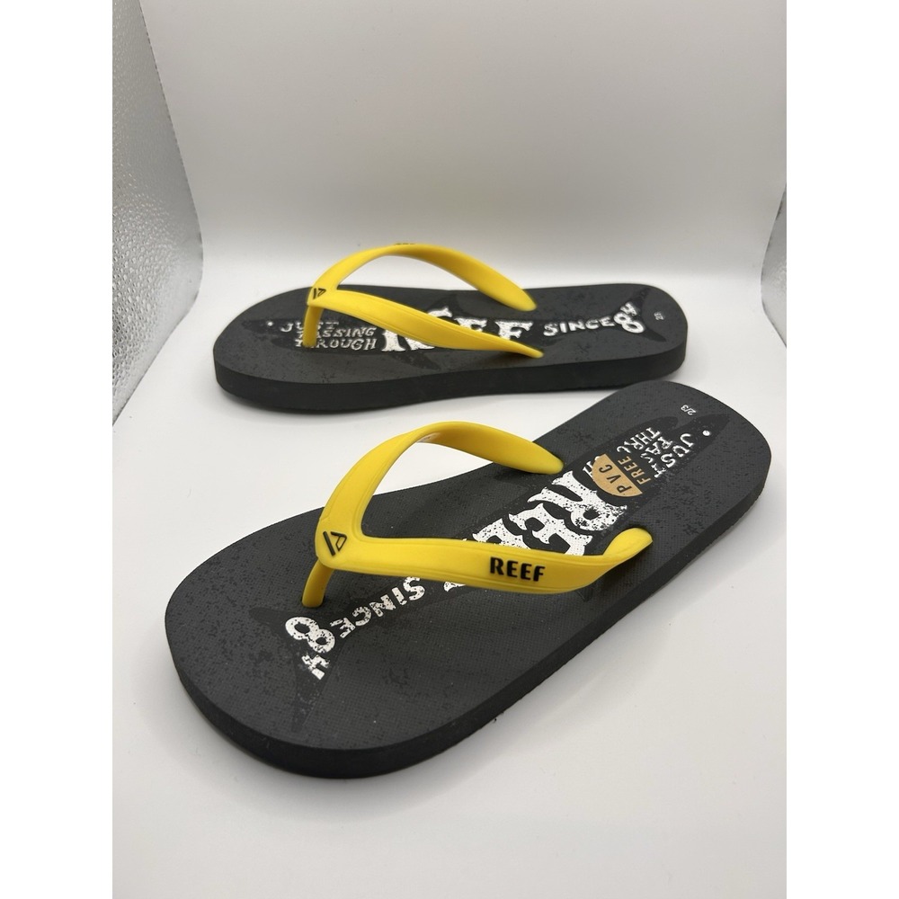 Reef Kids Grom Switchfoot Flip Flops Black Yellow Graphic Thong Sandals Size 2/3